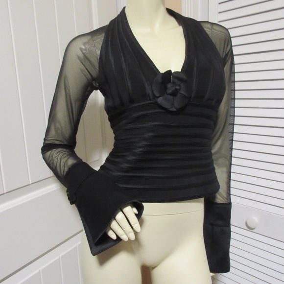 JS Collections Black Sheer Mesh Evening Top Cocktail Party Whimsigoth Goth Glam - Picture 2 of 8